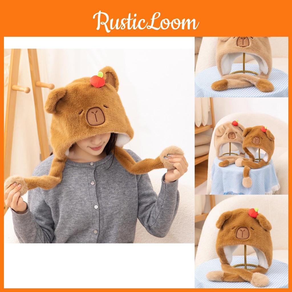 Capybara Hat Plush Movable Ears Winter Warm Cartoon Animal Hats Decorations