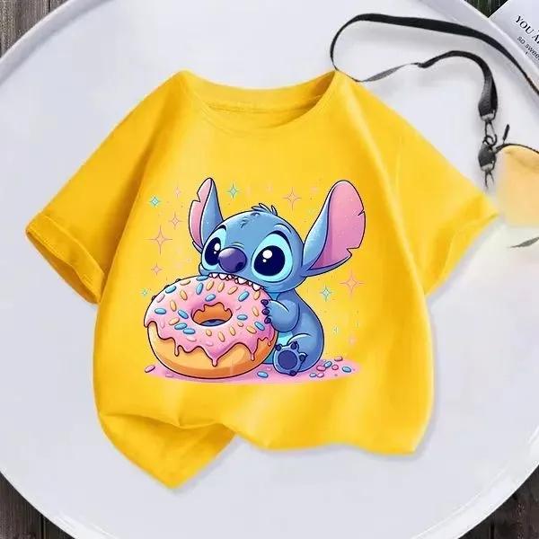 Stitch Kids T Shirt Cute Cartoon Print Short-Sleeved Fashion Casual Round Neck T-Shirt for Boys and Girls Daily Tops