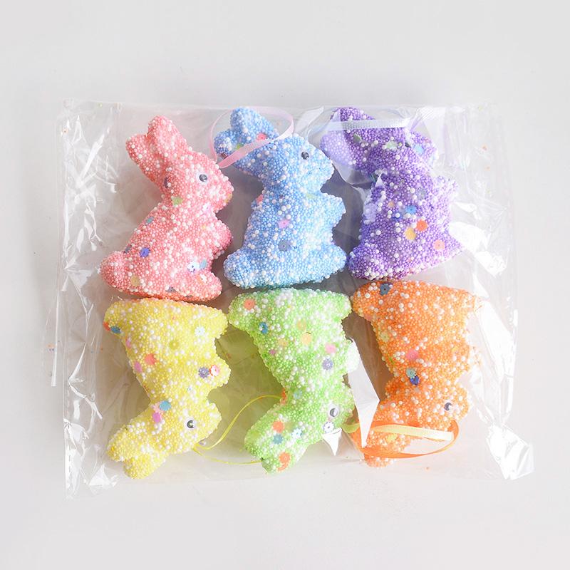 6/12PCS Easter Foam Rabbit Colorful Bunny Hanging Ornament for Spring Easter Party Home Decoration Supplies Kids Gift Favors