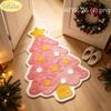 Christmas Pink Tree Ornament Shaped Rug Soft Plush Non Slip Floor Mat for Girls Bedroom Nursery Holiday Home Decor