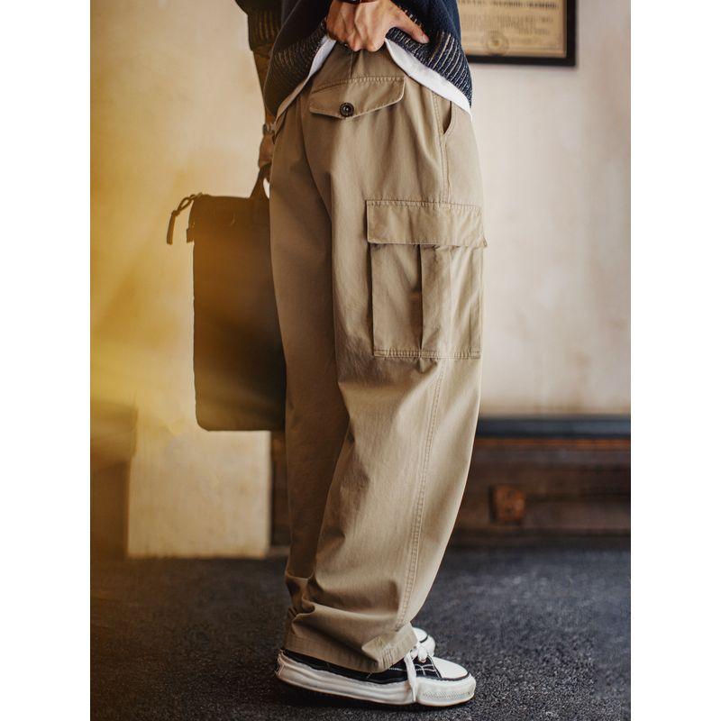 Madden Workwear American Retro Light Khaki M65 Large Pocket Straight Casual Pants Old Money Brushed Long Trousers Men's Autumn