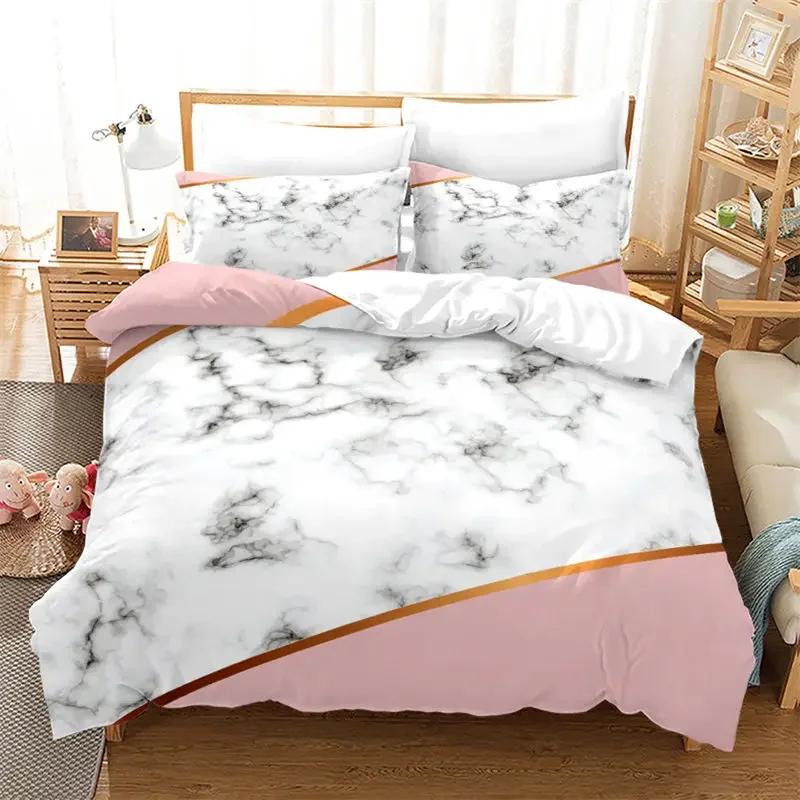 Geometric Marble Duvet Cover Stripe Triangle Bedding Set Luxury Comforter Cover With Pillowcases Twin Full For Adults Kids Decor