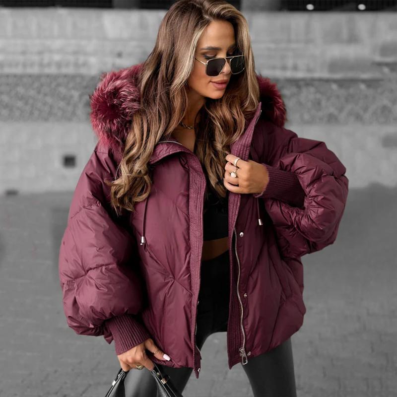 Oversized Faux Fur Hood Padded Jacket