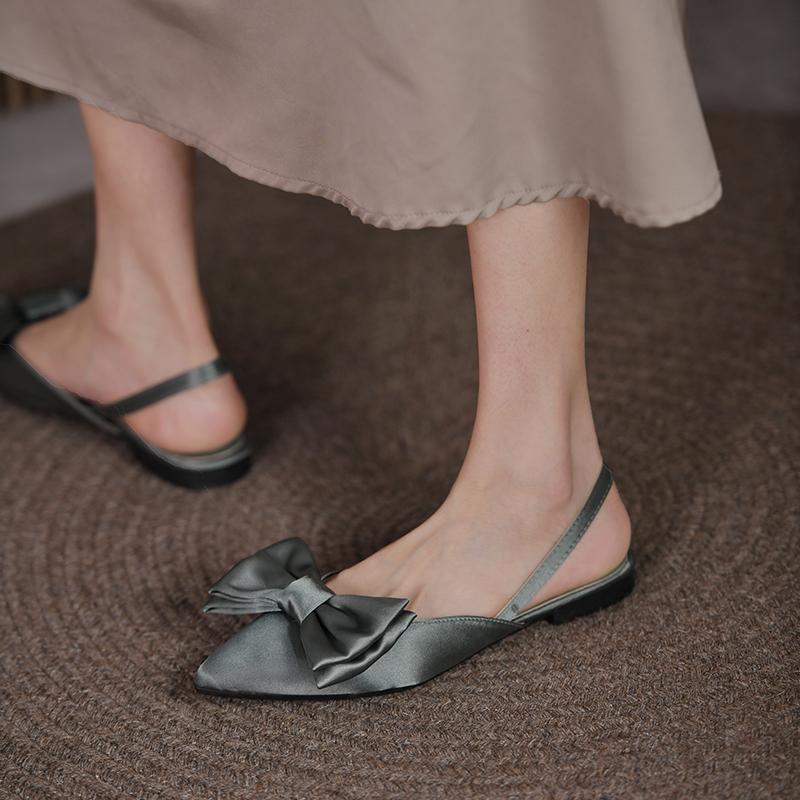 New Sandals Women's Summer 2024 Mujer Pointed Sandals Fashion Butterfly-knot Flat Shoes Women Retro Breathable Slip-on Sandals