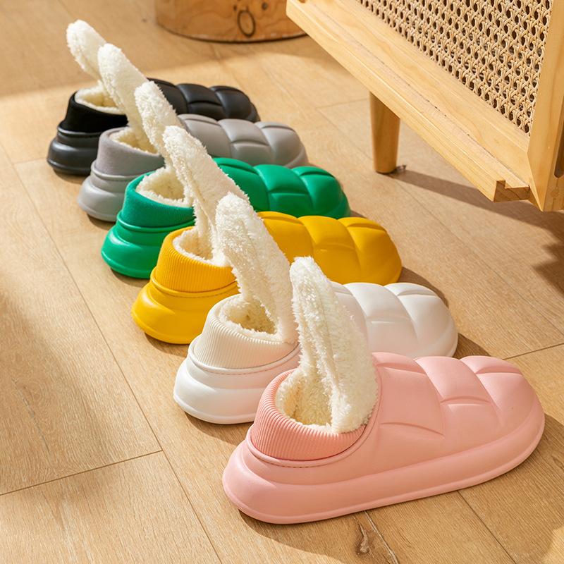 Cotton Slippers Women's Autumn Bag Heel Outer Wear Fleece Home Indoor Thick Sole Removable Plush Shoes Men