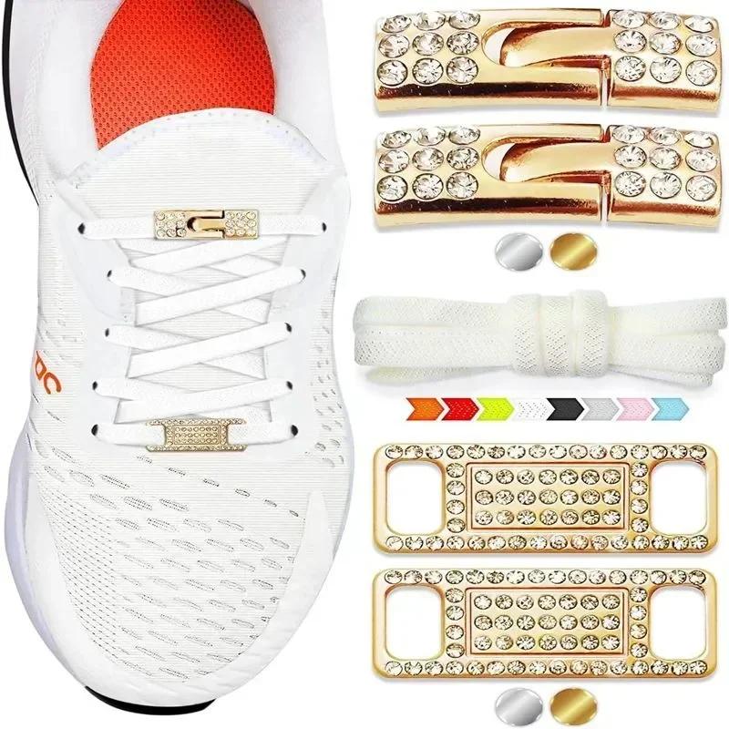 Diamant-Kreuzverschluss Elastische Schnürsenkel ohne Binden Flaches Etikett Schuhe für Damen Herren Schnürsenkel Luxus Bling Intelligente Schnalle AF1 Metall-Schnürsenkel