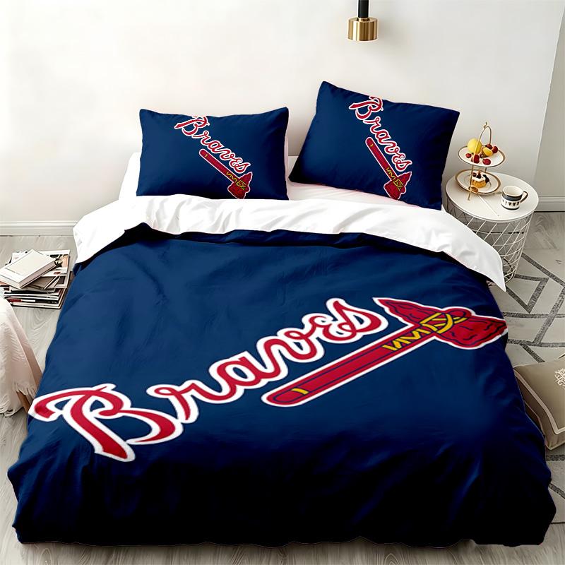 Atlanta Braves 3pc Set Perfect for Bedroom Use Comfortable Bedding Set Includes a Duvet Cover and Two Pillowcases Ideal Birthday or Christmas Gift
