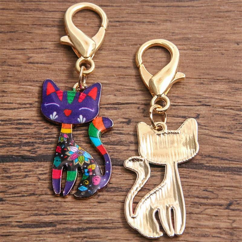 8pcs Colorful Alloy Metal Drop Oil Printing Cat Charm Animal Lobster Buckle Kit Pendant For Enamel DIY Jewelry Accessories