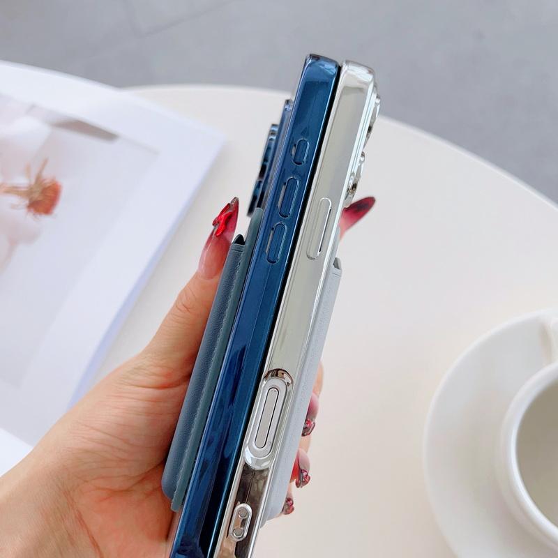 With Leather Card Slot Clear Magnetic Case For iPhone 16E 16 Pro Max 15 14 13 12 11 Lens Film Protection TPU Soft Shockproof for Magsafe Phone Cover