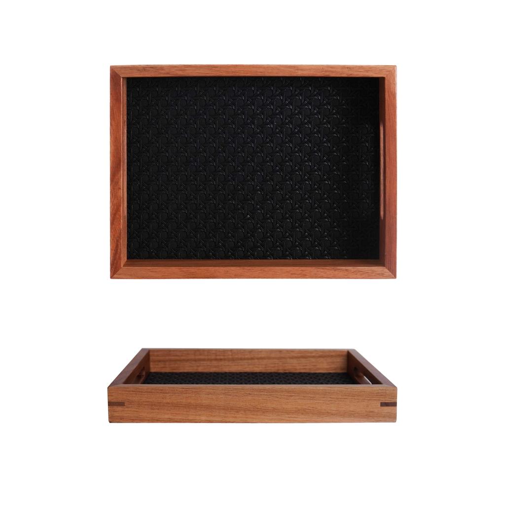 1Pc Bamboo Pattern Leather Tray, Acacia Wood Tray, Dressing Table Decoration Tray, Aromatherapy Ring Jewelry Tray