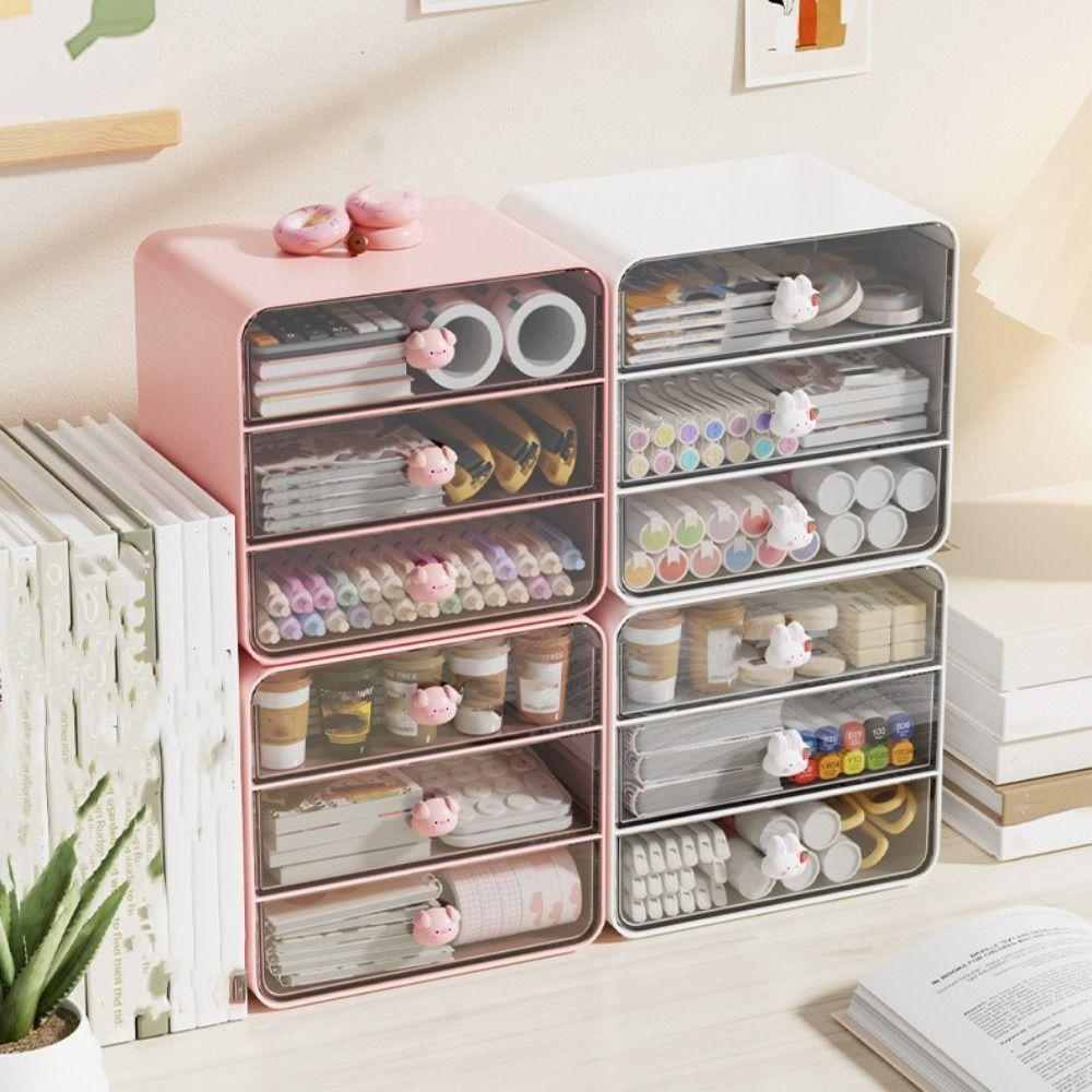 Transparent Design Desktop Drawer Box Multifunctional Space Saving Storage Shelf Large Capacity Cosmetic Storage Box School