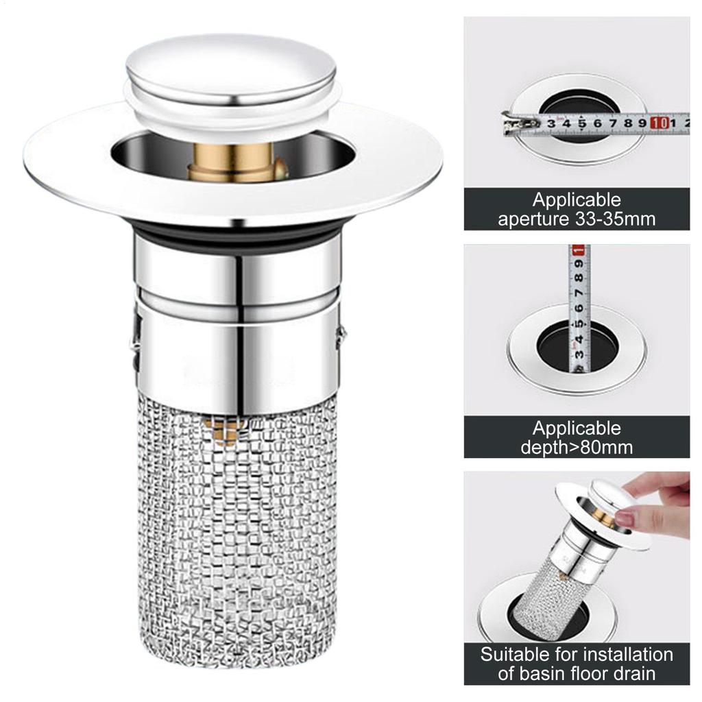 1Pcs Washbasin Leak Plug Stainless Steel Odor Proof Bouncing Core Press Type Sink Drain Universal Accessories for Washbasin