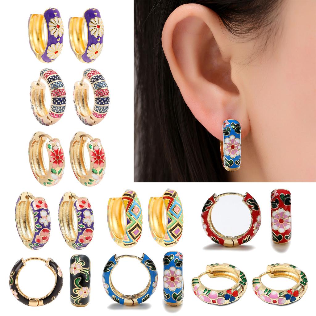 Orecchini a Cerchio Fiorati in Acciaio Inossidabile con Zirconi Colorati Orecchini Huggies Rotondi per Donne Ragazze Gioielli Spessi Robusti