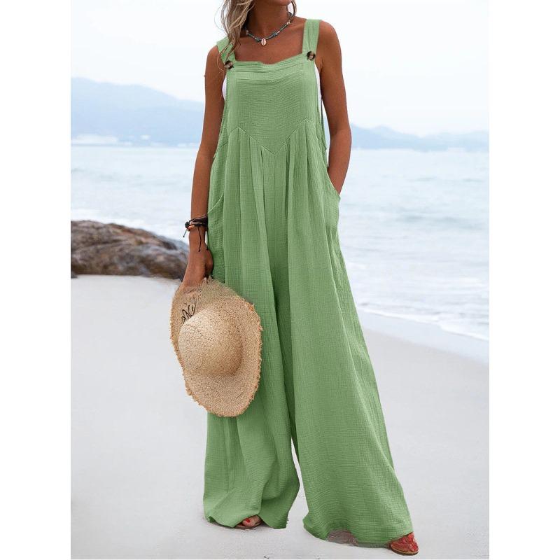 Spring/Summer Ethnic Style Fashion Solid Color Wide Leg Jumpsuit Quick Sale Tongfa European and American Women's Cross