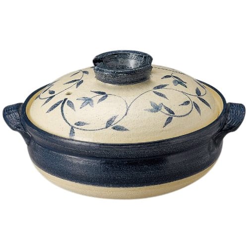 

Santo Banko Ware Earthenware Pot (Deep Pot) No. 9, Serves 4-5, Gosu Karakusa Pattern, Blue, 13686