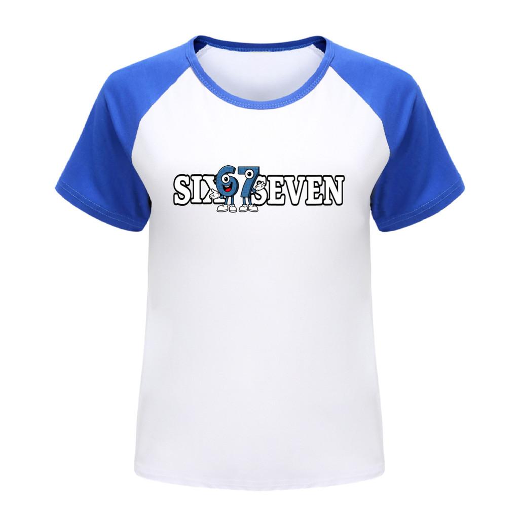 5388 Boys Girls Brainrot 67 Print Raglan Cute Casual T-Shirt