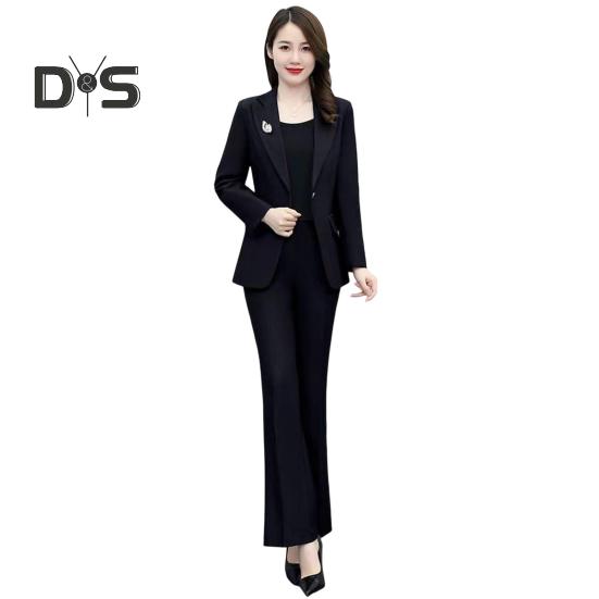 

Женский комплект из 2 предметов: пальто и брюки, отложной воротник, длинные рукава, пиджак, облегающий крой, однотонные расклешенные брюки, повседневная одежда для поездок на работу и в офис L чёрный