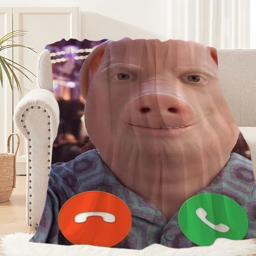John Pork Smiling Pig is Calling Blanket Blanket for Couch Sofa Travel Home Picni Flannel Blanket birthday gift Warm Comfortable