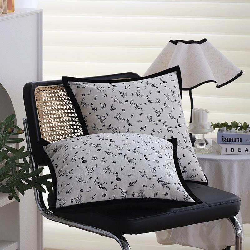 French Floral Pillow Living Room Sofa B&B Hotel Model Room Black and White Cushion Pillow Case