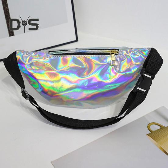 Iridescent Midjeväska Glitter Bältesväska Vattentät Magväska Konstläder Bum Bag med 3 Fickor för Resor Fest Strand Musikfestival