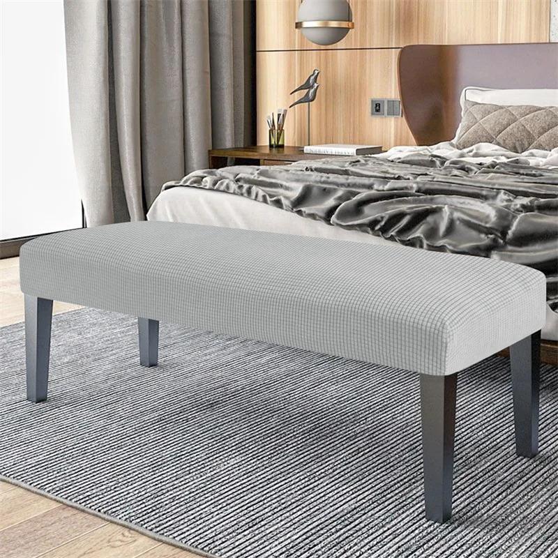 Polar Fleece Long Bench Cover Stretch Piano Stool Slipcovers Rectangle Bench Dust Covers for Bedroom Living Room Home Decor