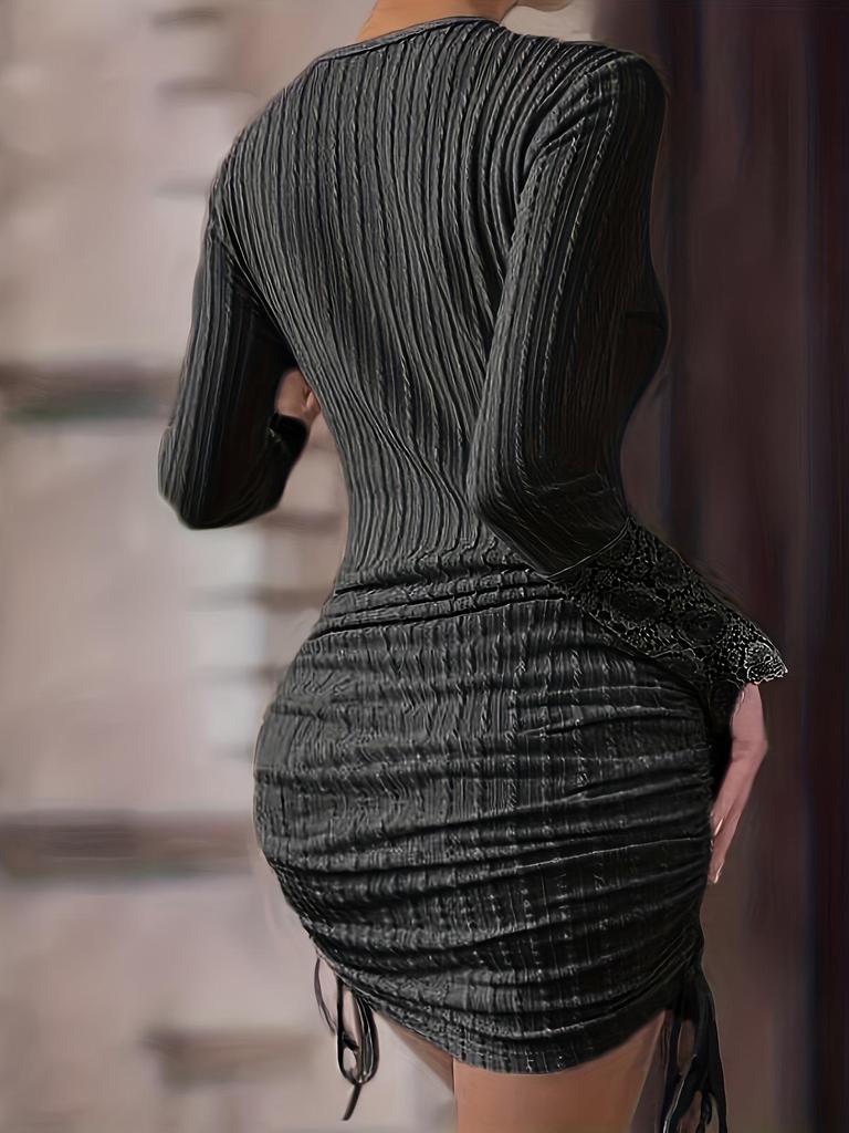 2024 Autumn European & American Women's Solid Color Round Neck Bodycon Dress