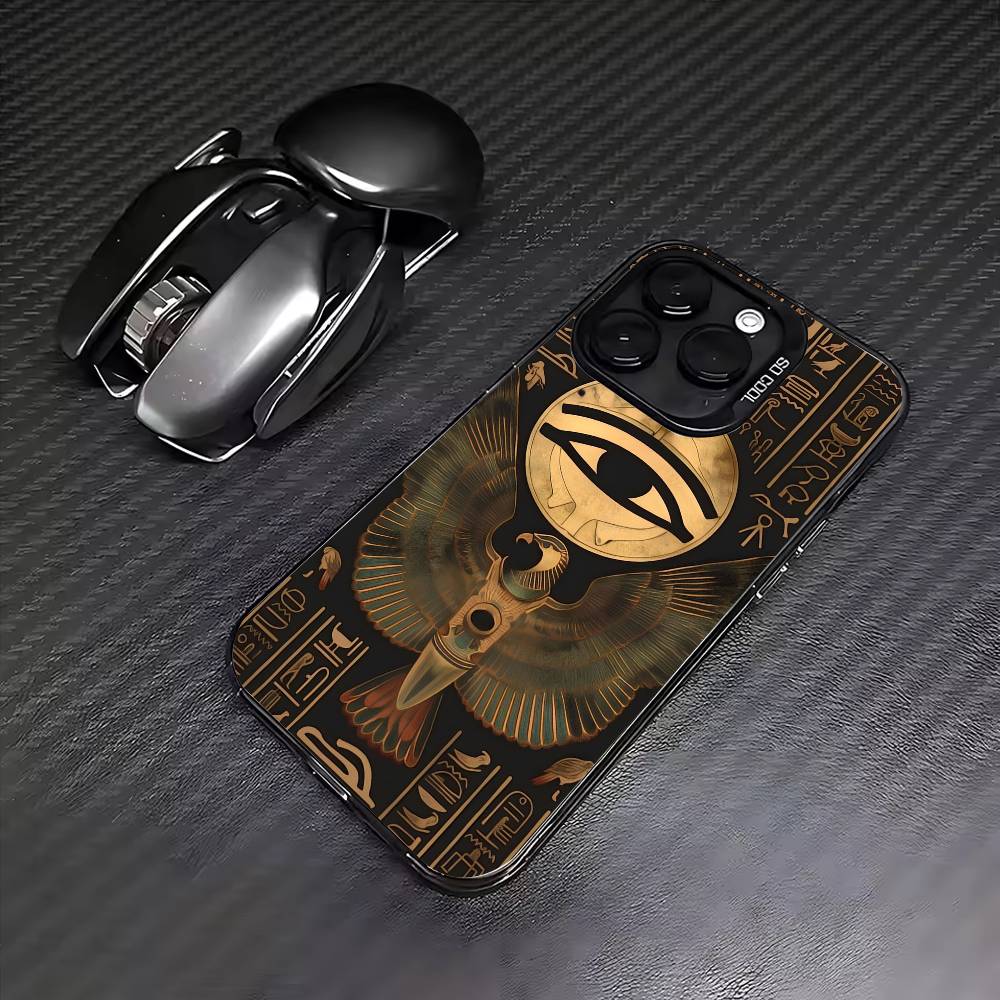 Egyptian Eye Of Horus Phone Case For iPhone17,16,15,14,13,12,11 Plus,Pro Max Colored Silver Plated Inside Cover