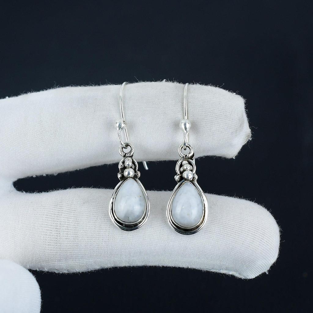 Natural Rainbow Moonstone Gemstone Earrings, 925 Sterling Silver Earring, Handmade Boho Silver Jewelry Dangle Earrings, Engagement Gift