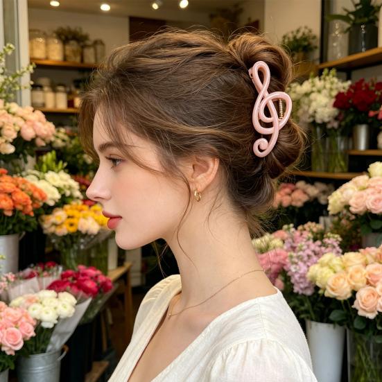 Hair Claw Matte Finish Treble Clef Shape Large Shark Clip Secure Hold Non-Slip Literary Style Hair Accessory