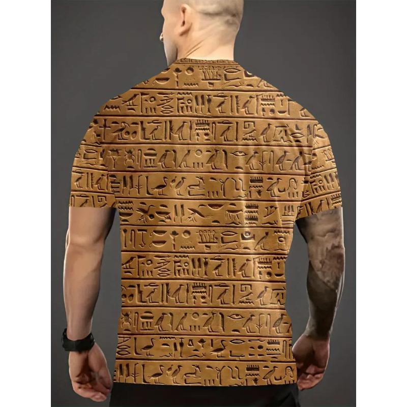 Large Men's Egyptian Pharaoh Mural Pattern 3D Printed Men's Round Neck Short Sleeved T-shirt Summer Fashion T-shirt Casual Comfortable Versatile Top