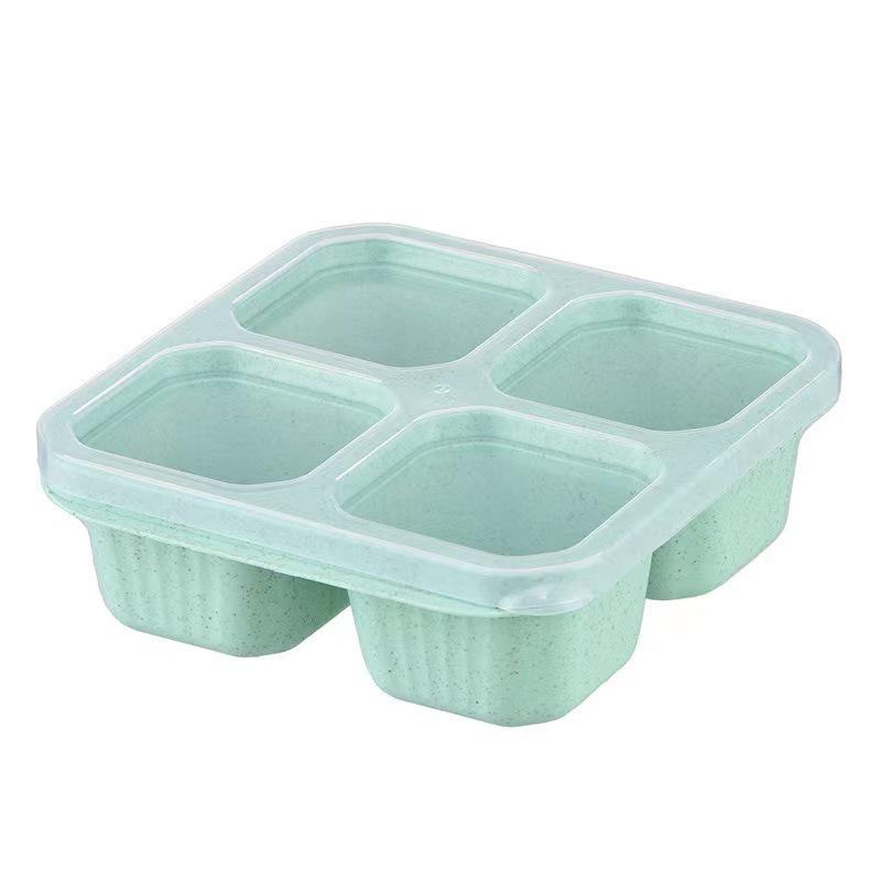 

Wheat Straw 4-Compartment Moisture-Proof Snack Box with Lid - Sealed Storage for Fresh Fruit зелений