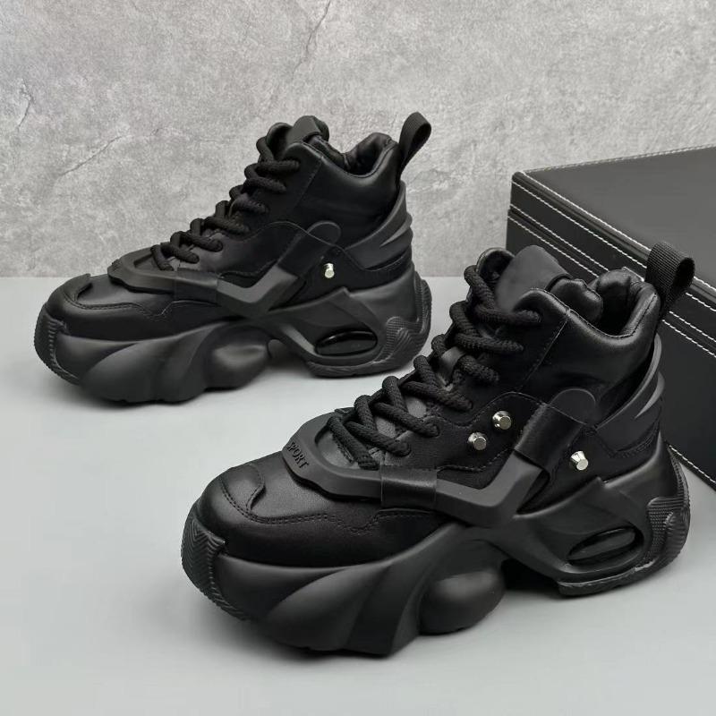 Men's Chunky Sneakers Fashion High Top Leather Casual Shoe Height Increasing Platform Shoes for Men Vulcanized Shoes Man Shoes