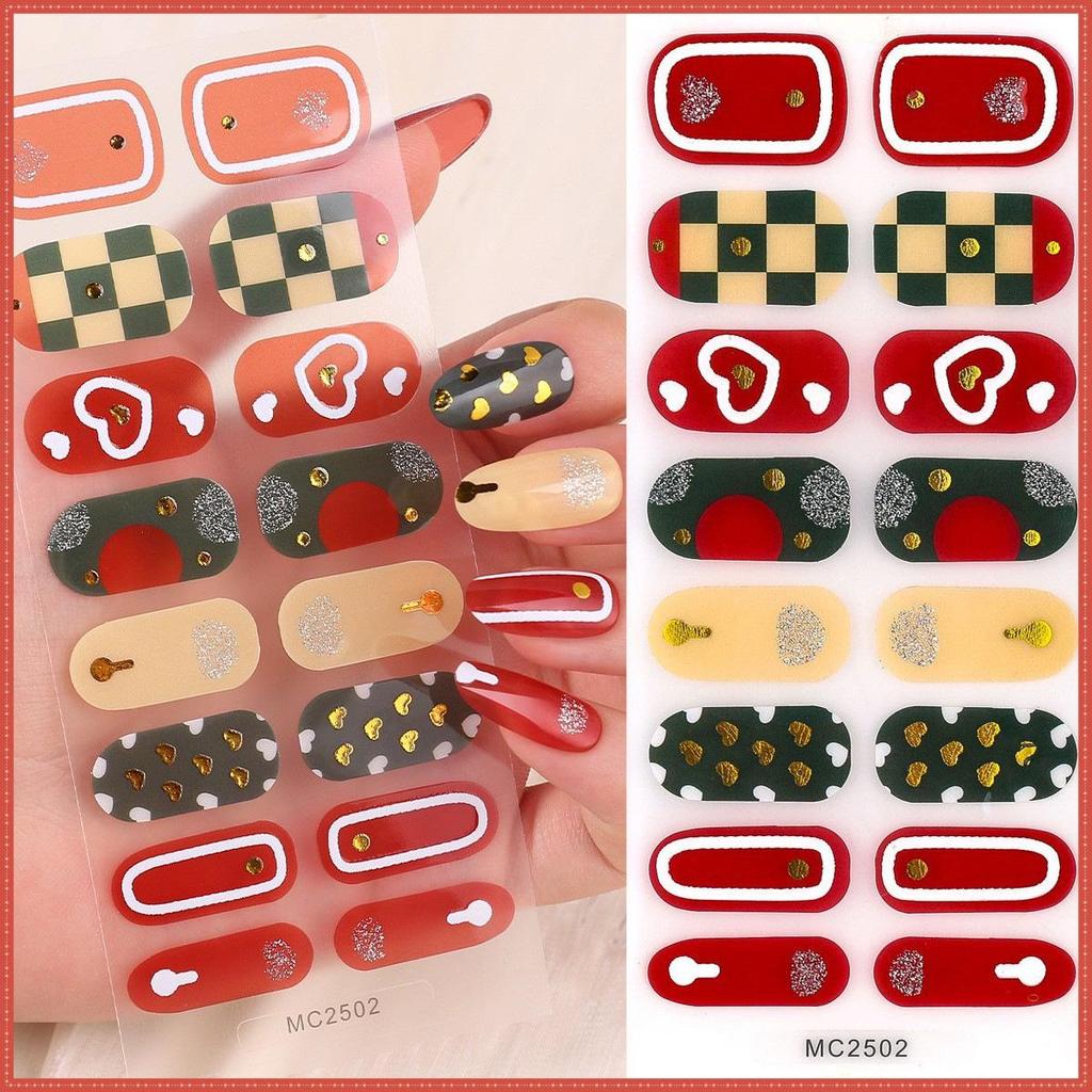 16-Finger French Christmas Gel Nail Stickers - No-Bake, European & American Fashion