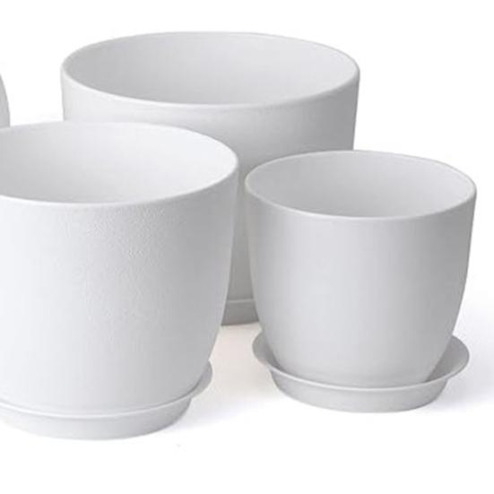 Flower Pot with Saucer Plastic Plant Pot with Drainage Holes Modern Decorative Planter