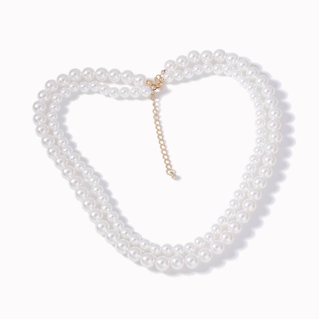 French Temperament Double-layer Stacked Clean and Simple White Imitation Pearl Necklace Bracelet Set, Light Luxury and High-end Sense