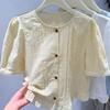 1116 Summer New Korean Version of Fashion Round Neck Splicing Lace Shirt Shirt Women's Loose and Thin Versatile Top