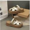 Baotou slippers women's 2025 new summer pearl belt thick bottom heightening design sense hollow one pedal lazy sandals