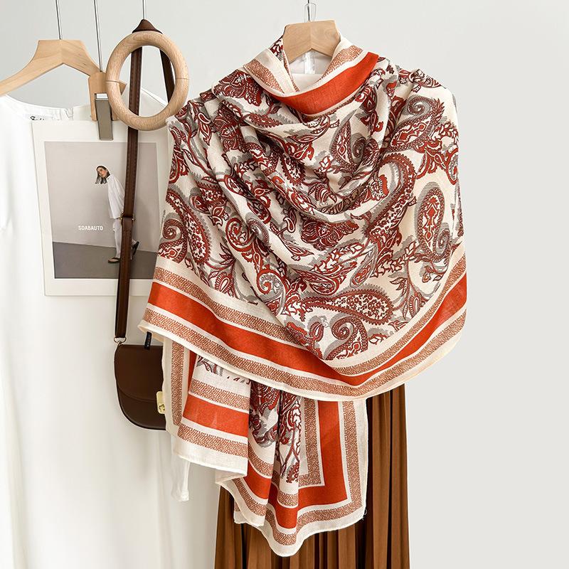 Autumn and winter high-end temperament fashion air-conditioned room shawl retro frame cashew print scarf women