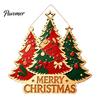 Christmas Front Entrance Sign Wooden Hanging Ornament, Multi-Layer Tree Wood Plaque Vintage Window Decor with Rope, Merry Festive Door Wall