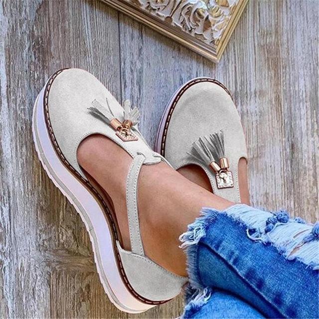 Women's Sandals Fashion Tassel Casual Style Women's Shoes Women's Flat Shoes Summer Vulcanized Shoes Solid Color Thick Bottom