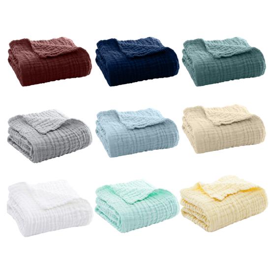 Muslinkos Sommer Sofateppe Pustende Ensfarvet Muslinklede Koseteppe for Seng Sofa Reise Feriebruk