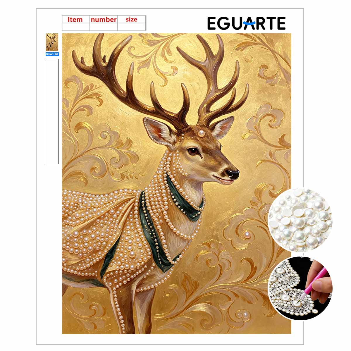 5D Pearl Kit Majestic Deer Design DIY Rhinestone Art for Home Wall Decoration Stress Relief Handmade Gift Frameless 30x40cm