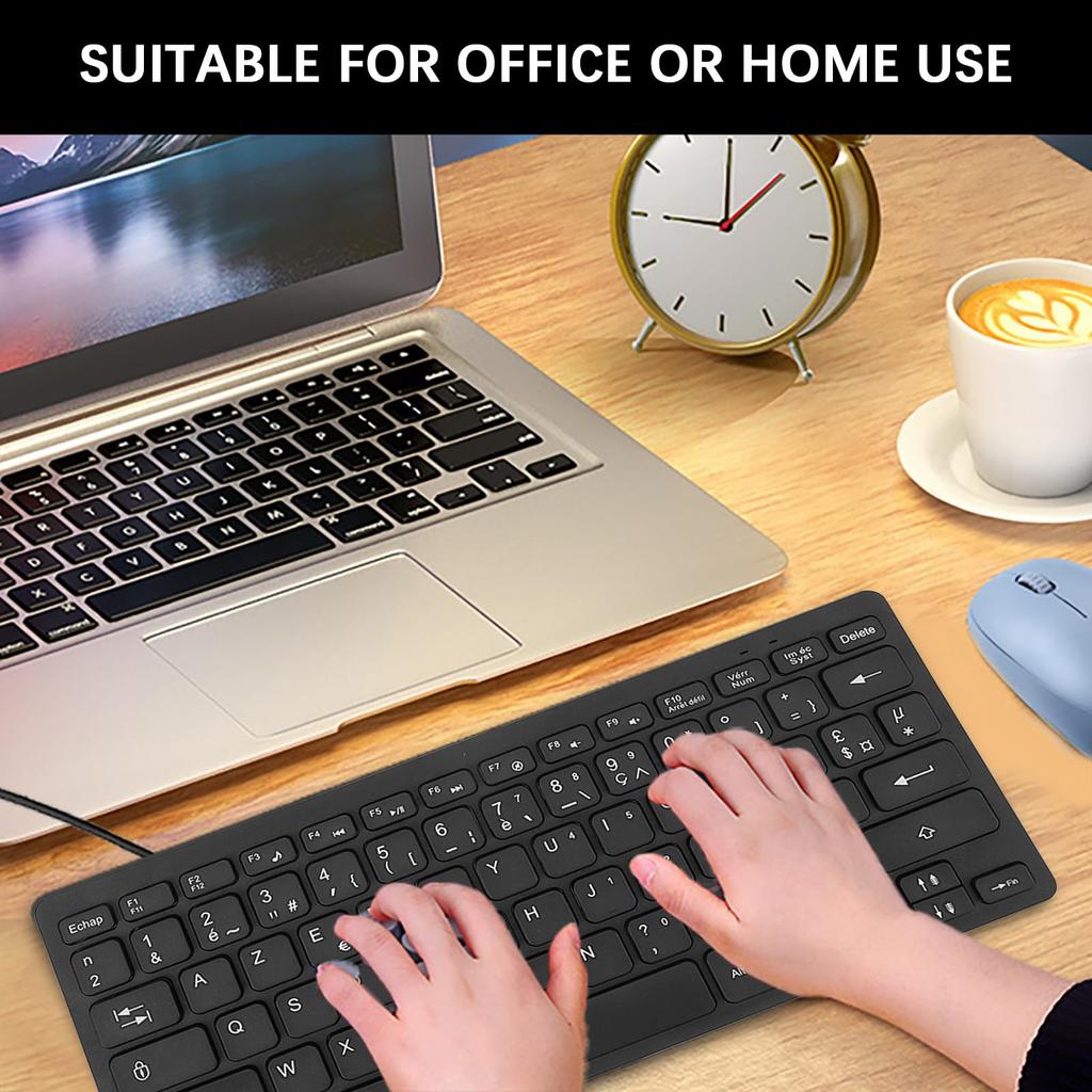 USB Wired Bilingual Keyboard, 78-Key Ultra-Thin German, French, Spanish, and English Bilingual Keyboard, Plug and Play, Spanish Keyboard for School,