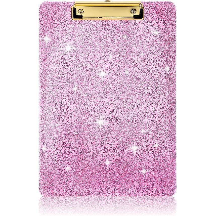 Acrylic Glitter Clipboard, Sparkly Clip Board with Gold Clip A4 Letter Size 12.6 x 8.9 Inch Pink Clipboards for Teacher Classroom School Office