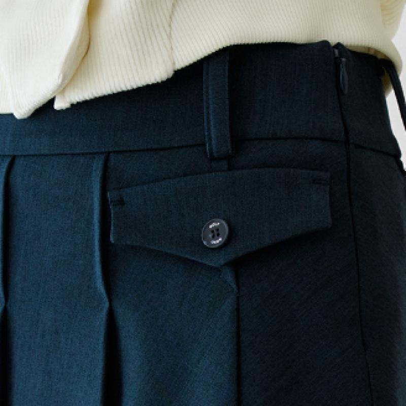 Goxo Metal Logo Flap Pleats Skirt Indigo