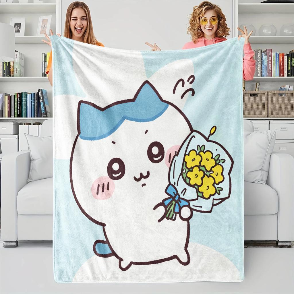 Chiikawa Printed Blanket Soft Fluffy Flannel Throw Blanket Home Leisure Warm Blanket for Sofa Office Camping Travel Child Gift