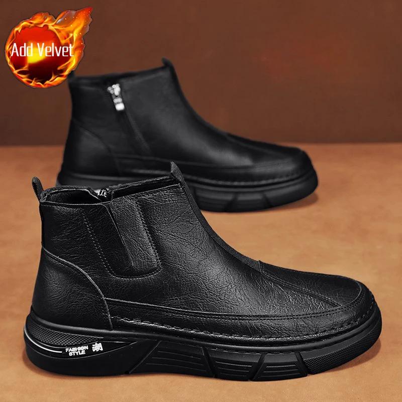 

Теплые, непромокаемые, зимние ботинки для мужчин, высокое качество, мех, повседневные, новые, толстые, плюшевые, брендовые, рабочая обувь, зимние ботинки для мужчин 39