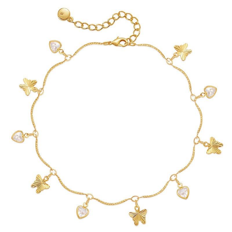 Tobillera con Corazón de Mariposa Chapada en Oro K y Circonita para Mujer