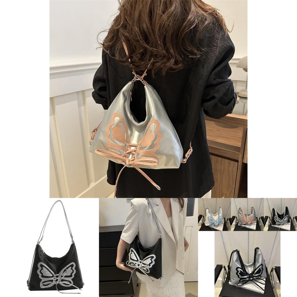 Fashionable Metallic Butterfly Womens Backpack 2024 New Versatile Shoulder Bag