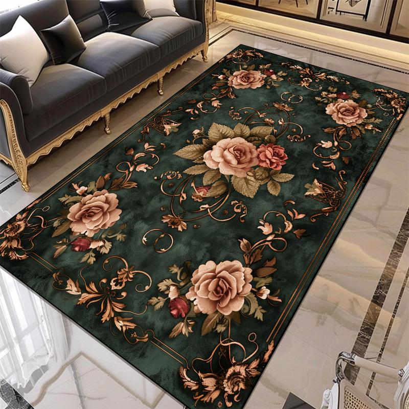 European Style Flower Pattern Carpet Living Room Retro Decoration Rugs for Bedroom Large Area Non-slip Mat Easy Clean Washable